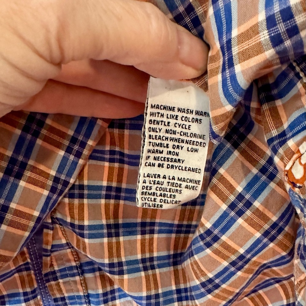 💙EUC🧡TOMMY BAHAMA Men's Blue and Orange Plaid Shirt - Picture 6 of 7